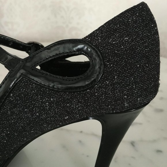 Tahari Tweed & Patent Peep Toe High Heels 6.5 MINT - Picture 5 of 10